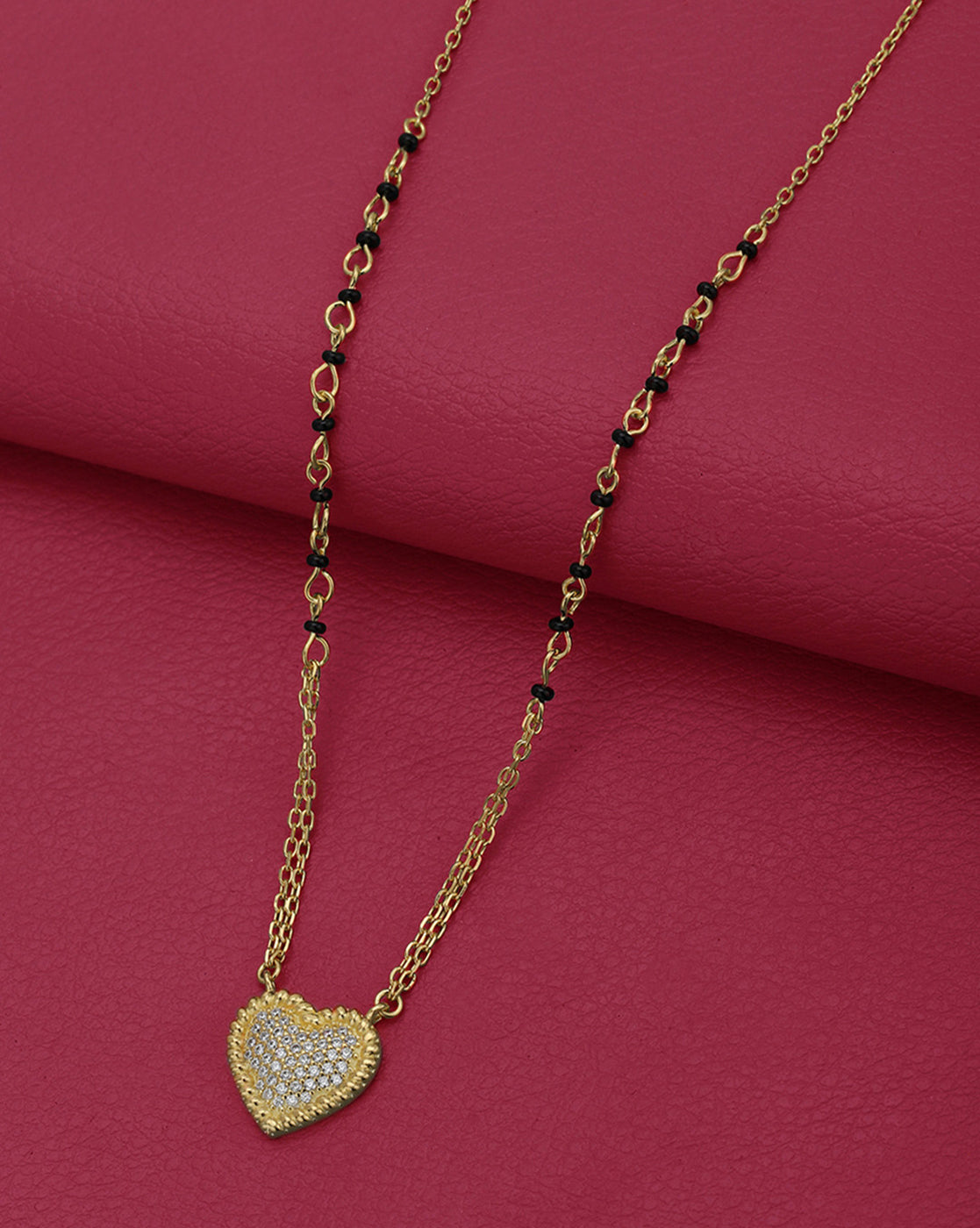 18kt Gold Plated CZ and Black Bead Heart Mangalsutra