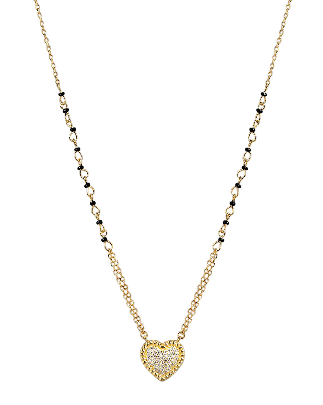 18kt Gold Plated CZ and Black Bead Heart Mangalsutra