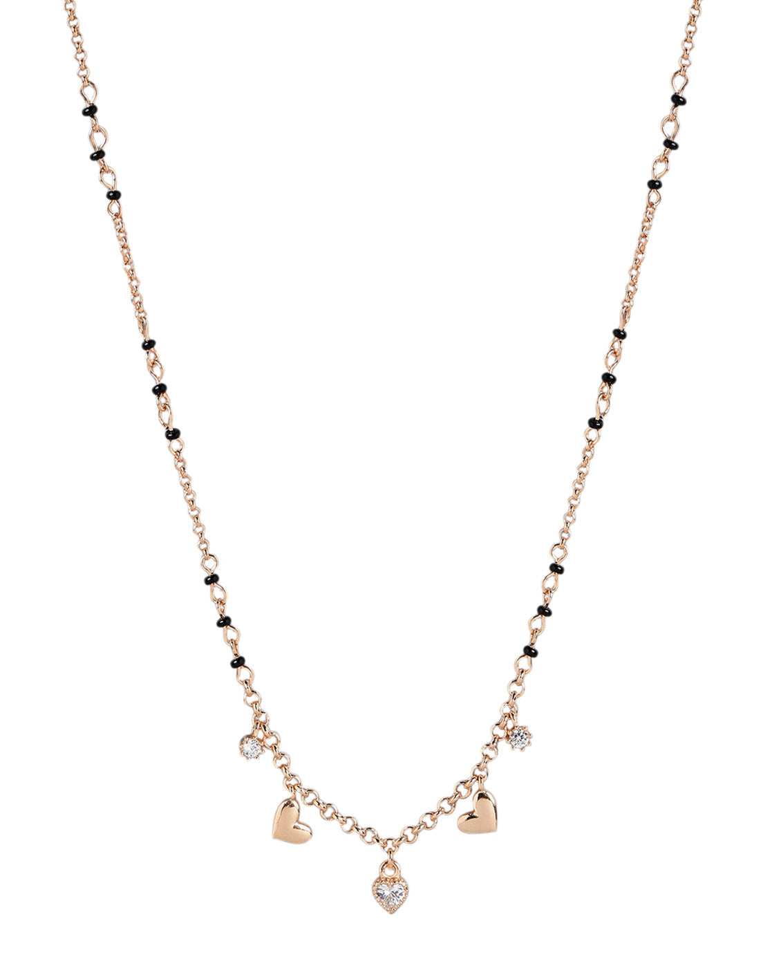 18kt Rose Gold Plated CZ and Black Bead with Heart Mangalsutra