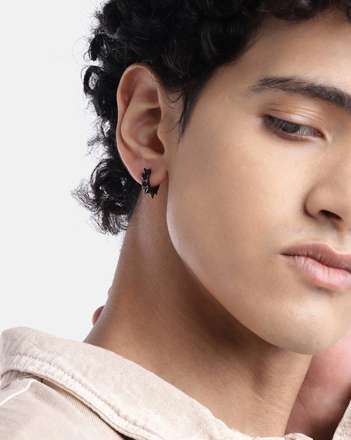 Black Toned Enamel Fancy Hoop Earring for men