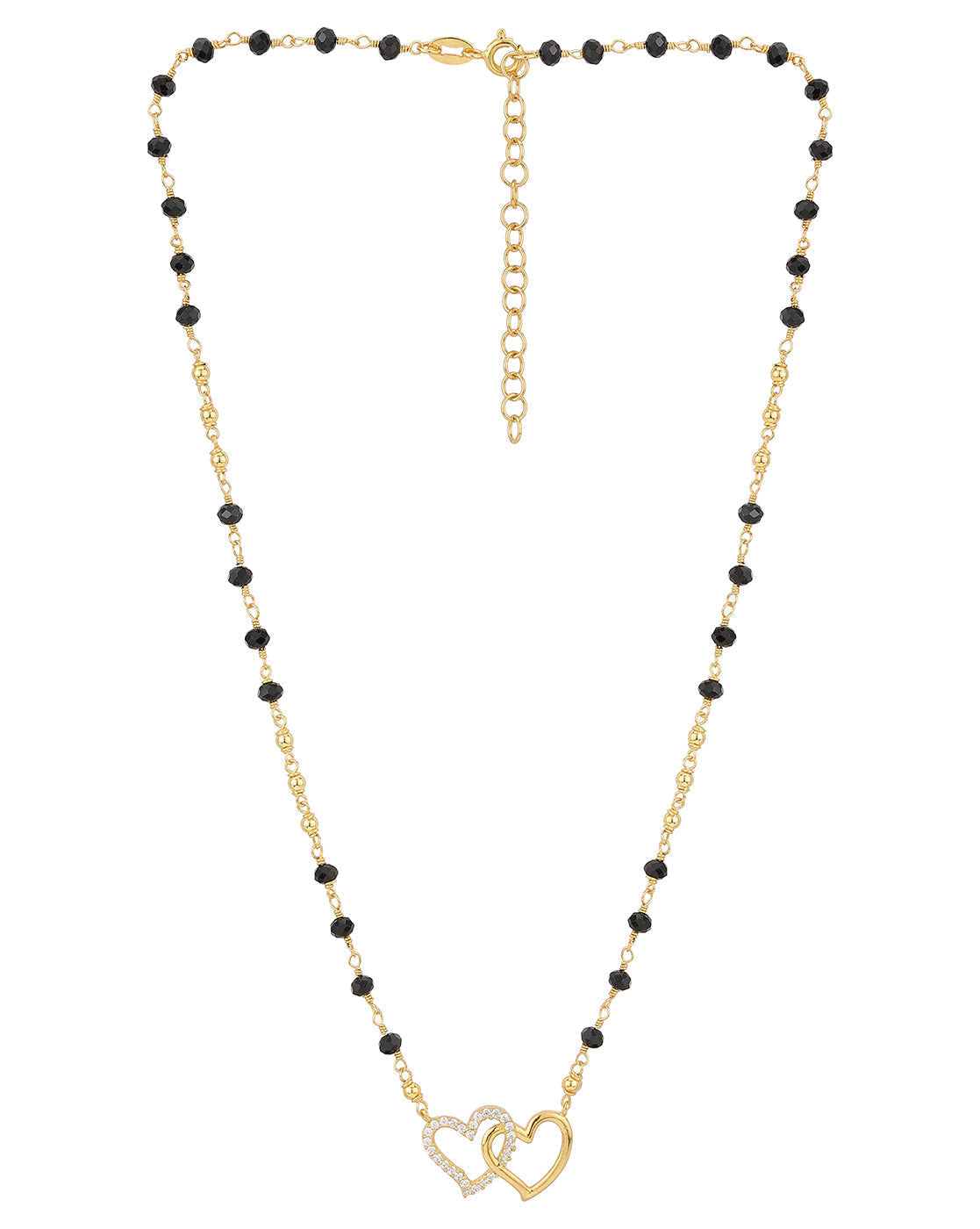 18kt Gold Plated with Glass Bead CZ Double Heart Mangalsutra