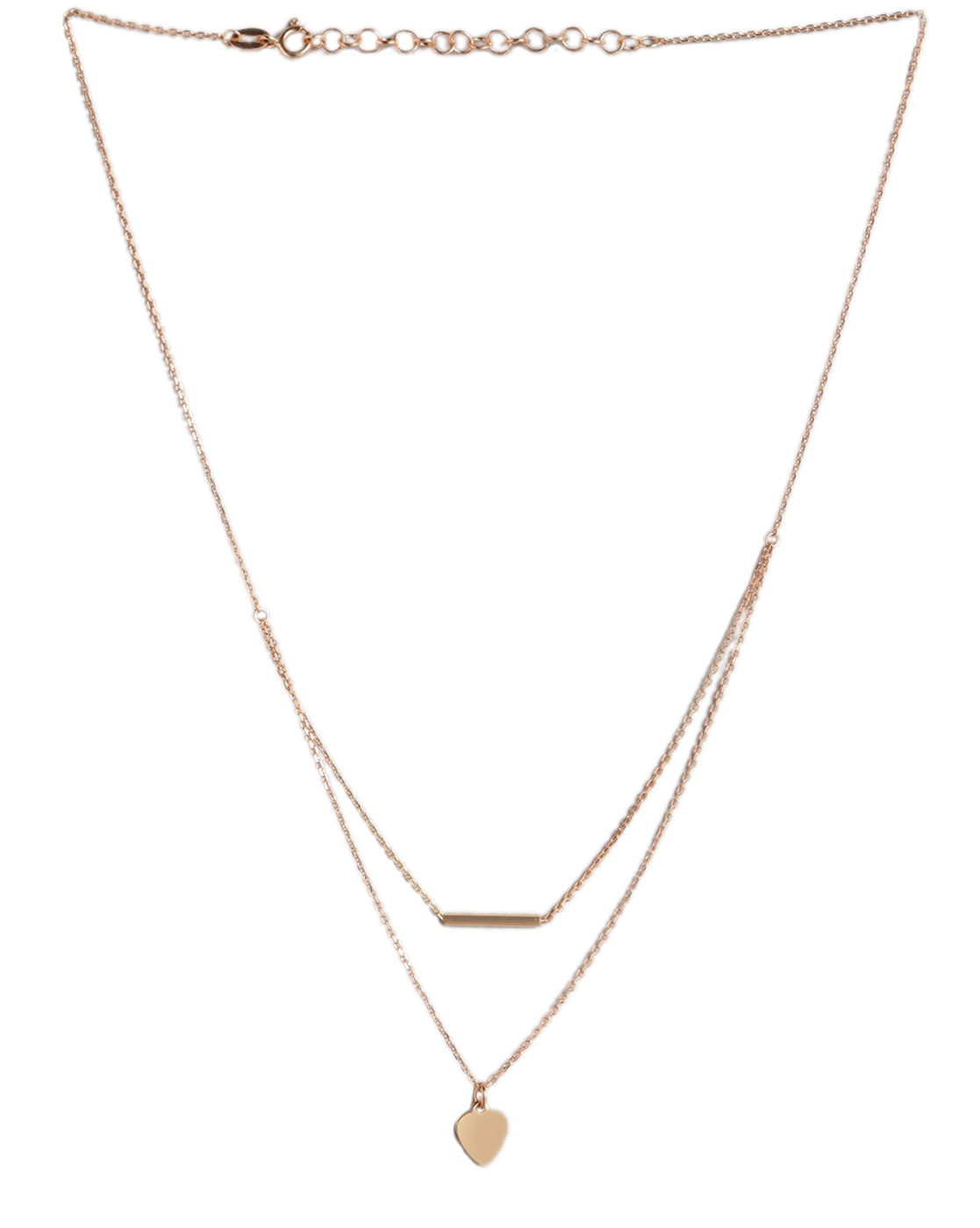 18kt Rose Gold Plated Dangling Heart Double Chain Layered Necklace