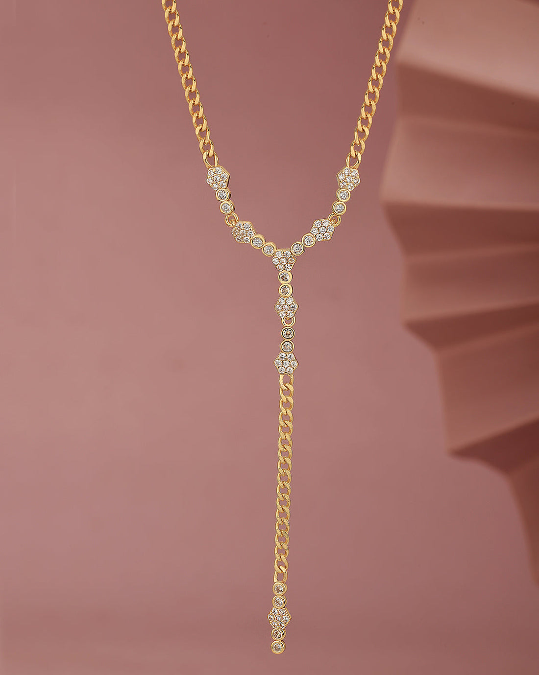 Premium Gold Plated CZ Lariat Necklace for women