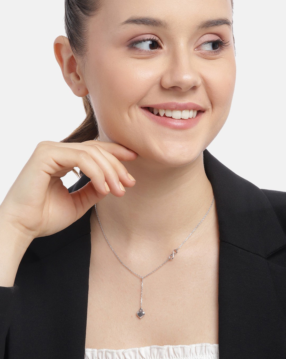 Rhodium Plated Dangling Heart with Infinity Necklace for women
