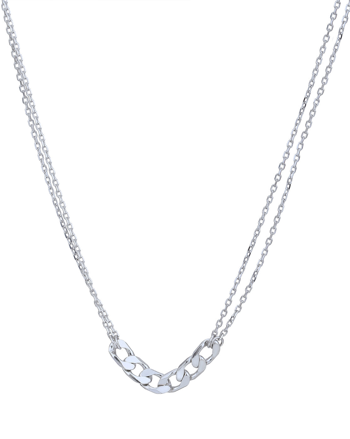 Rhodium Plated Double Chain Link Necklace