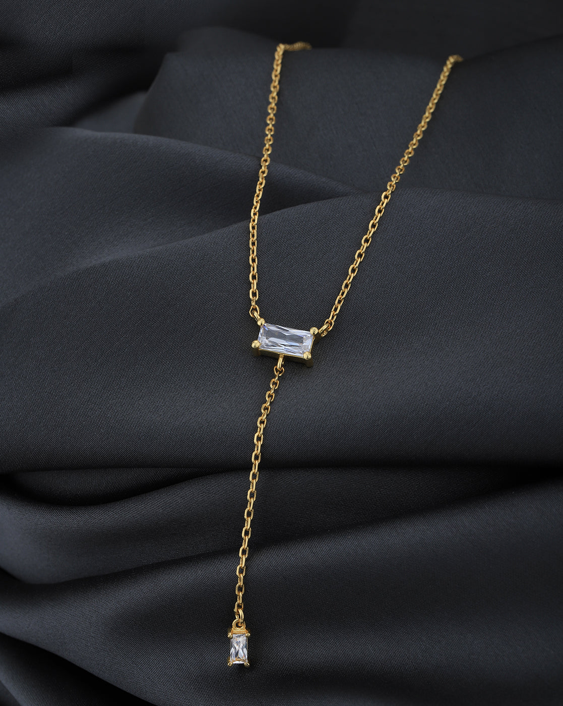 18kt Gold Plated with CZ Lariat Necklace