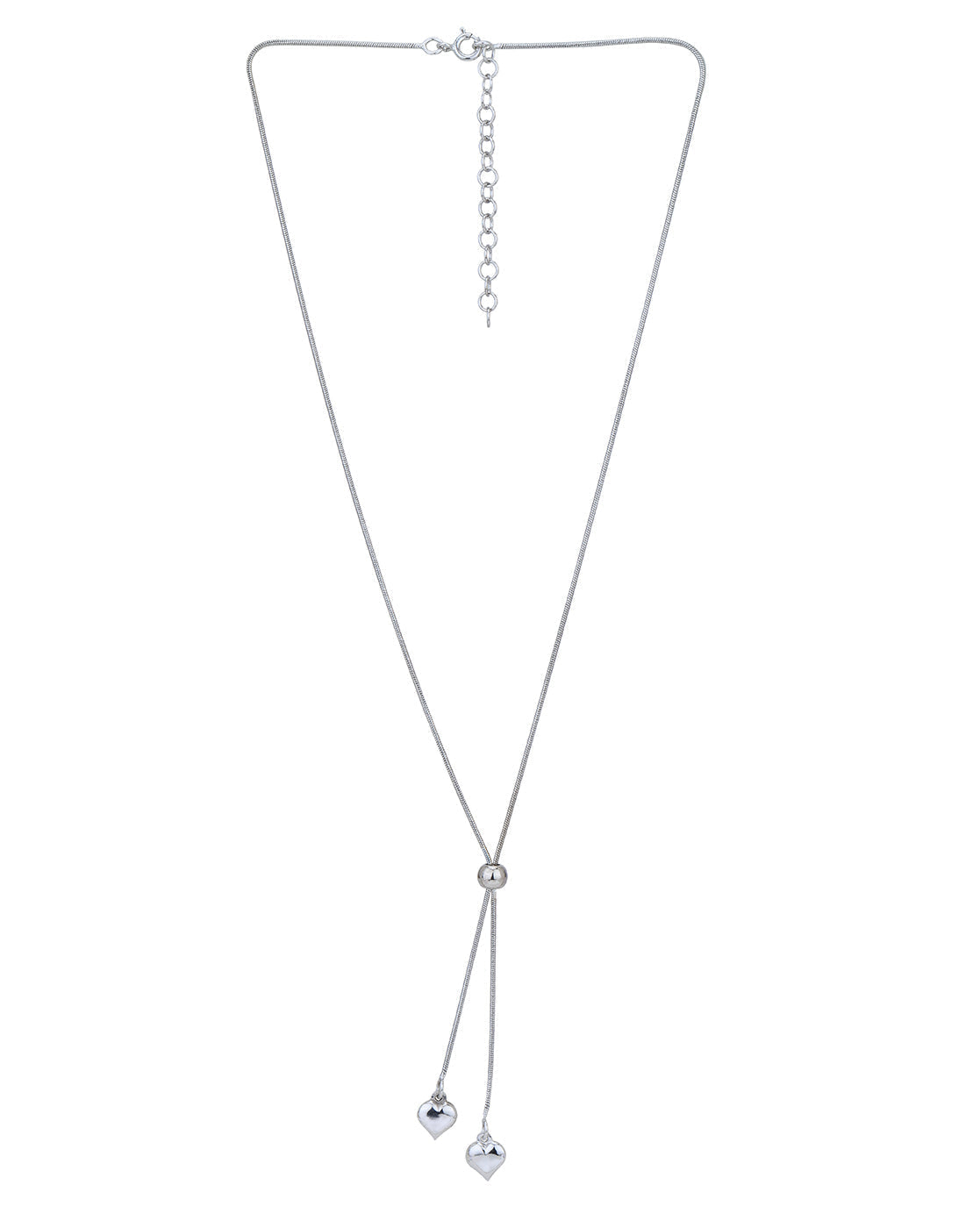 Rhodium Plated Dangling Heart Lariat Necklace