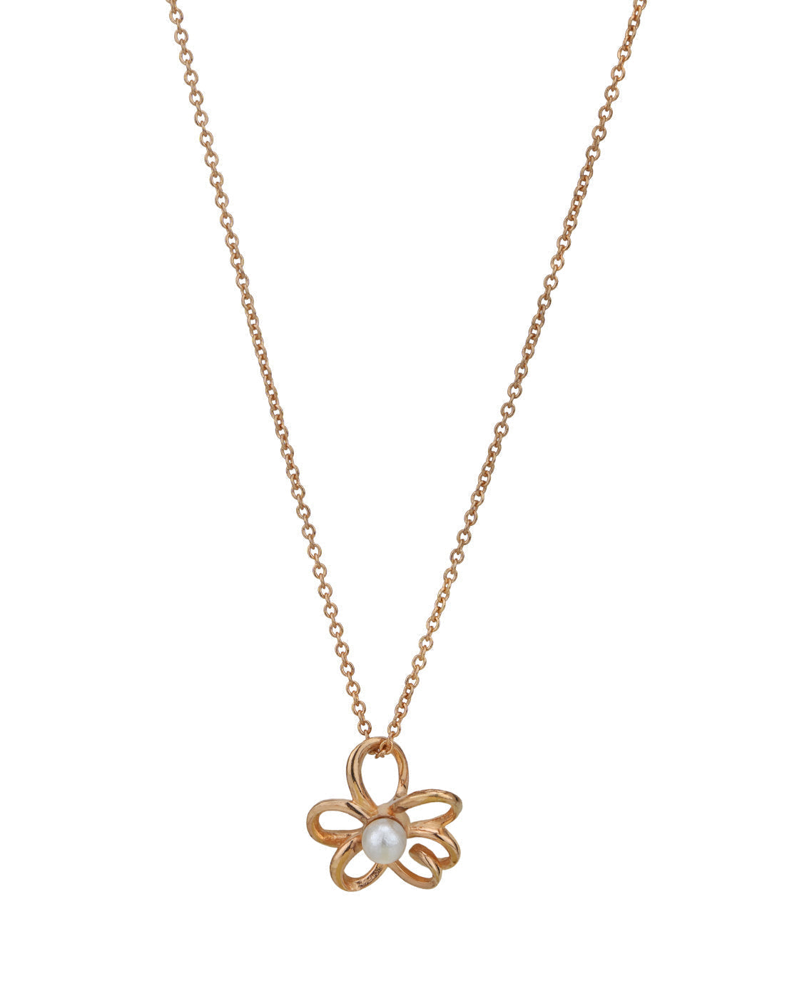 18kt Rose Gold Plated Pearl Floral Pendant and Chain
