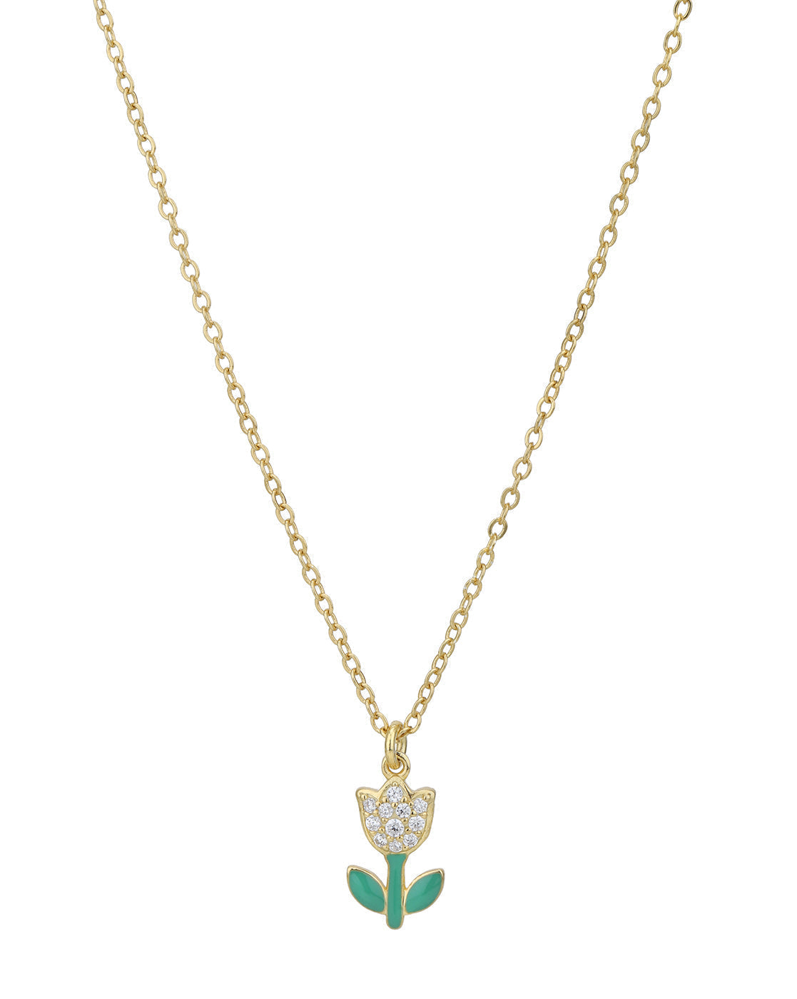 18kt Gold Plated CZ Enamel Tulip Pendant and Chain