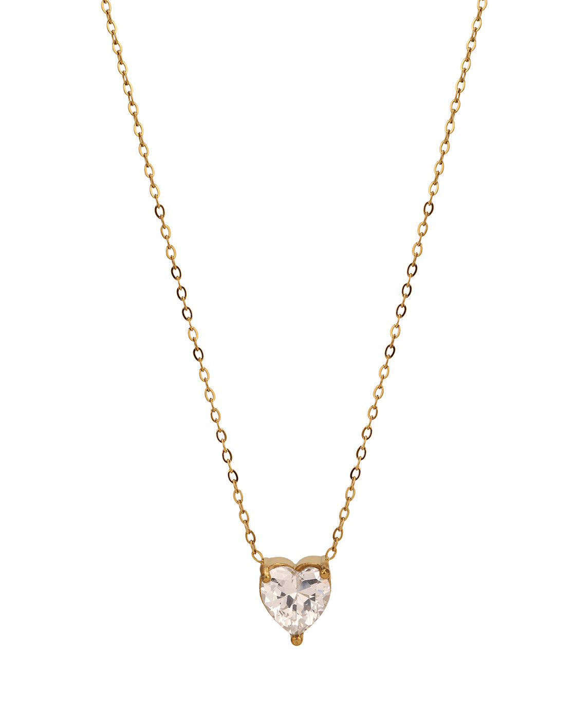 18kt Gold Plated Stainless Steel Dangling Heart Solitaire Necklace