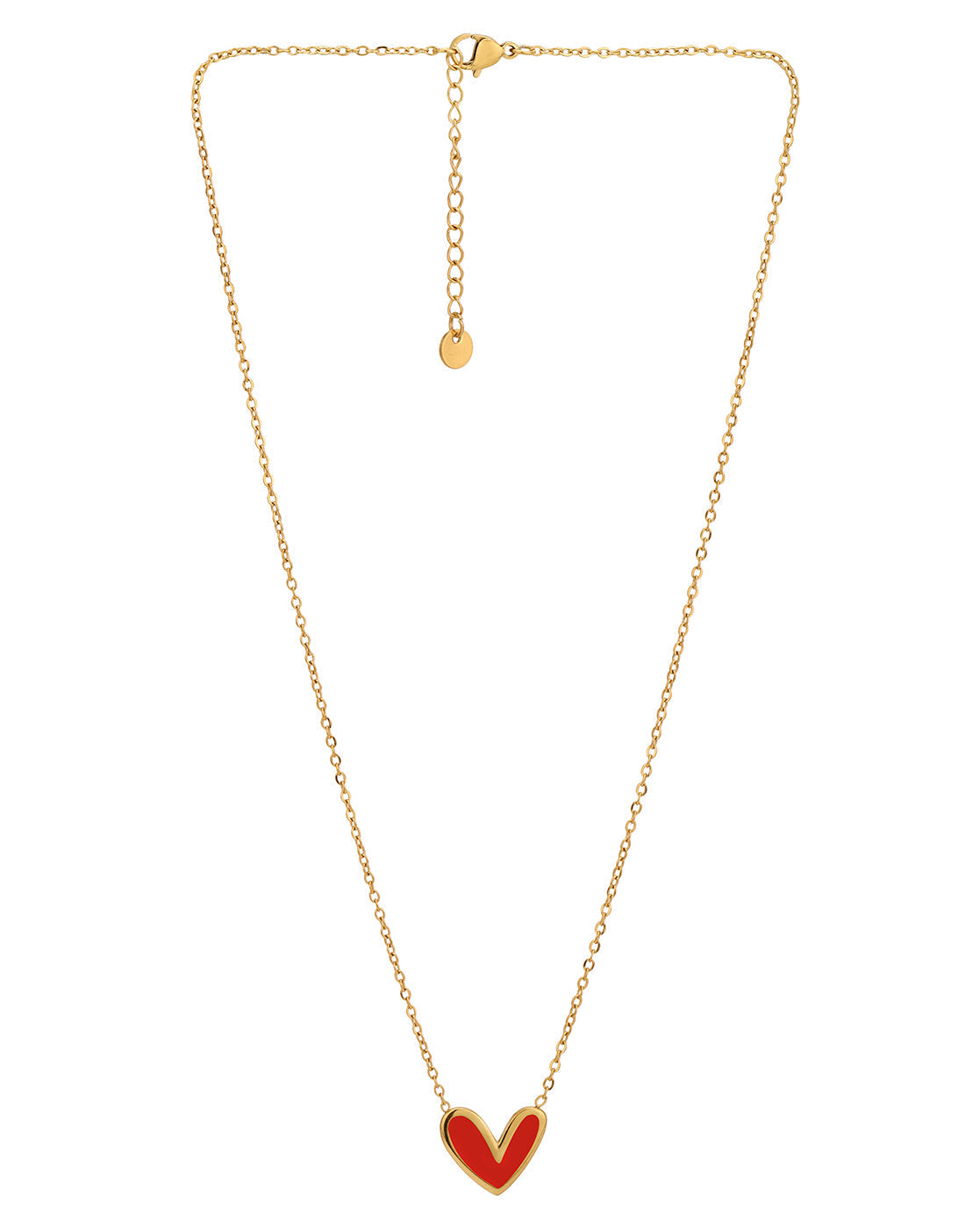 18kt Gold Plated Stainless Steel Red Enamel Heart Necklace