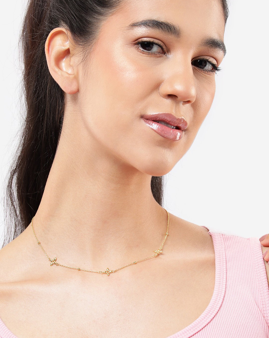 18kt Gold Plated Lucky Clover Charm Fancy Necklace