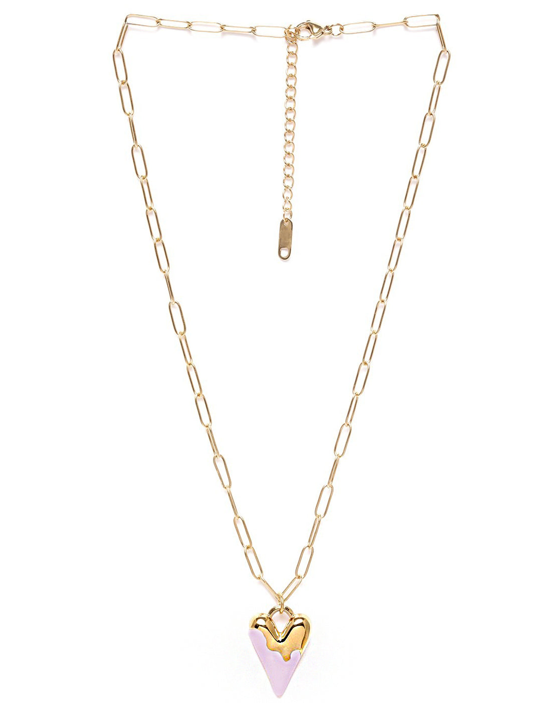 GenZ Gold Plated Puff Heart Pendant Enamel Necklace