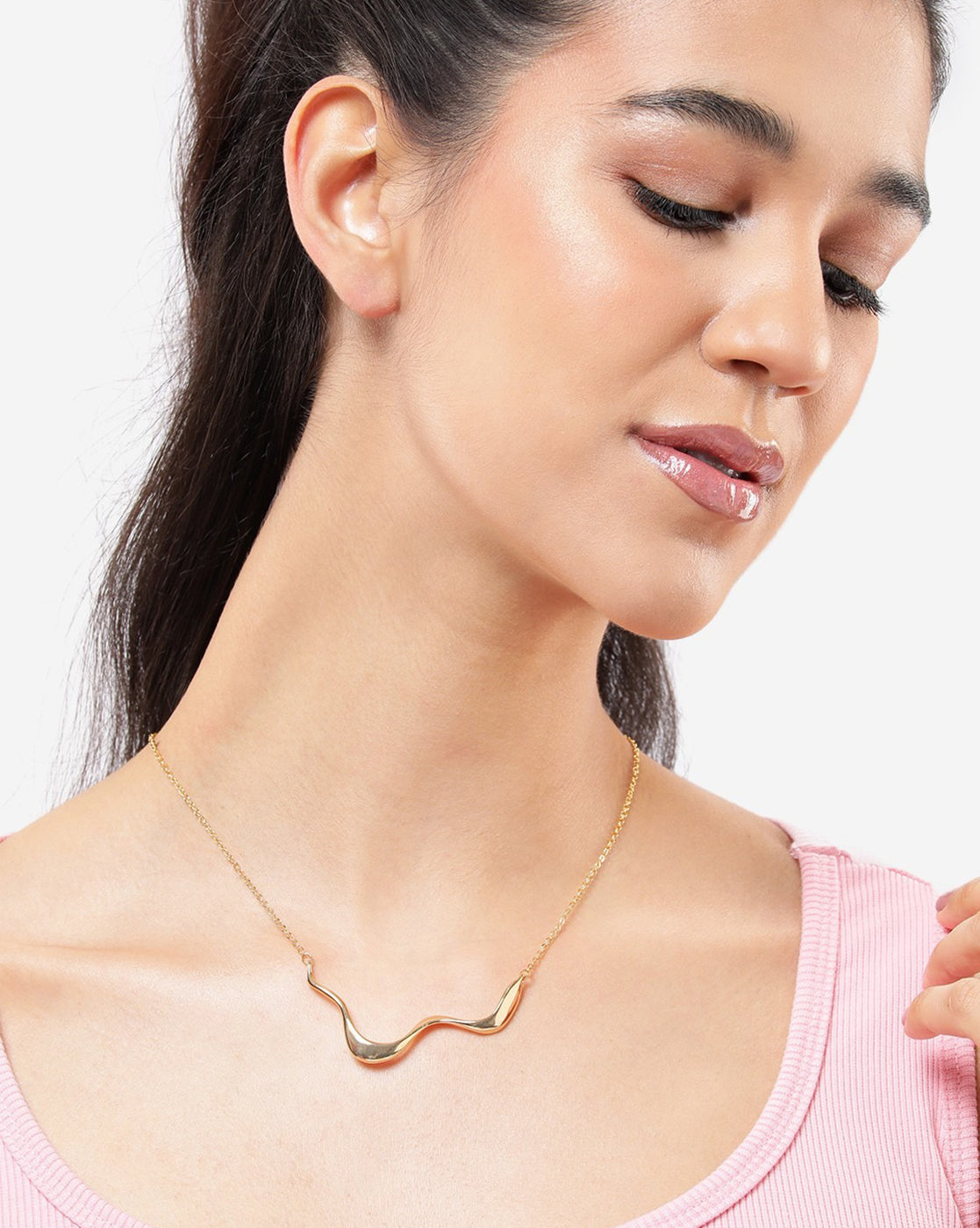 Gold Plated Curved Bar Necklace