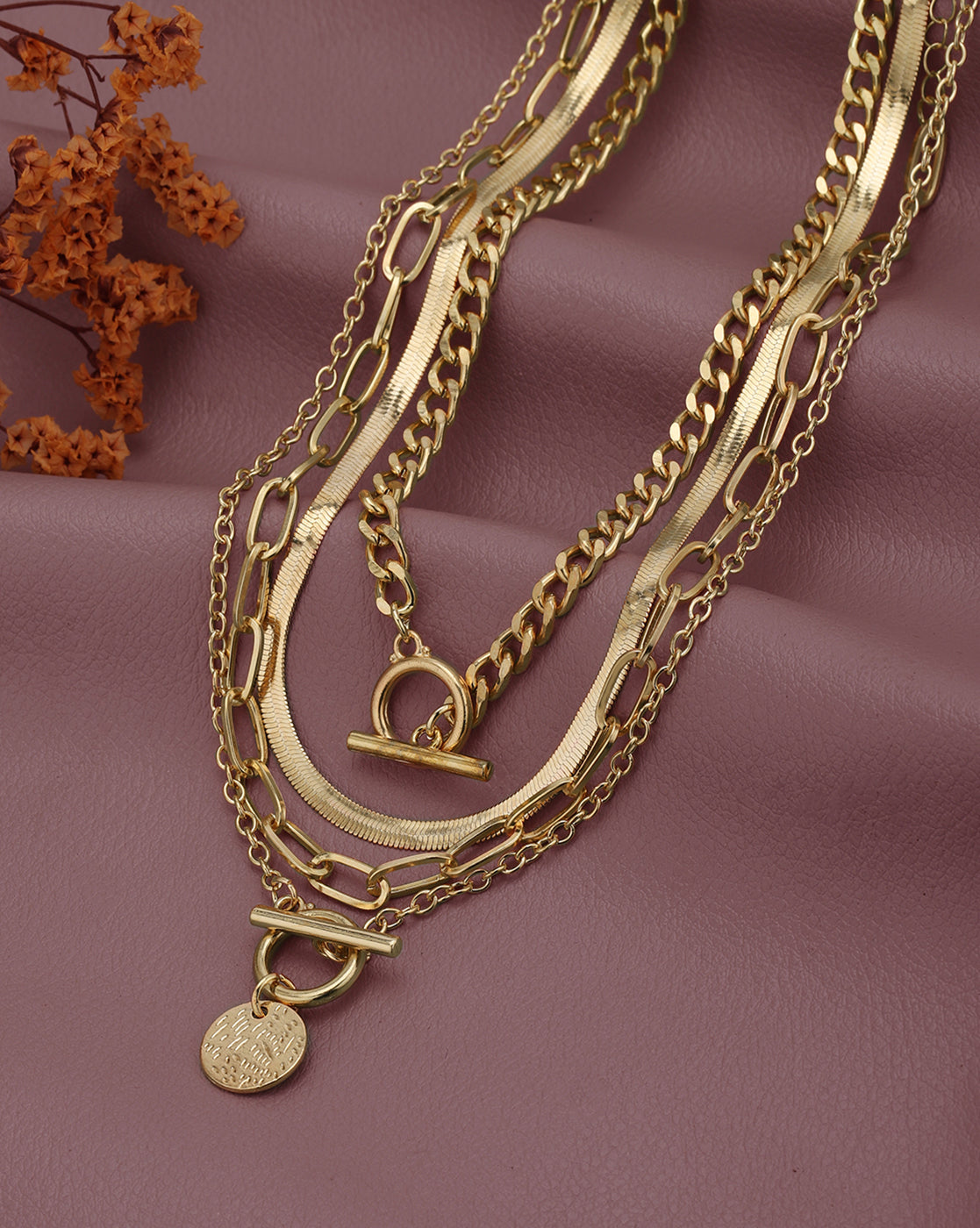 Set of 4 Rose Gold Plated Multi Pack Necklace