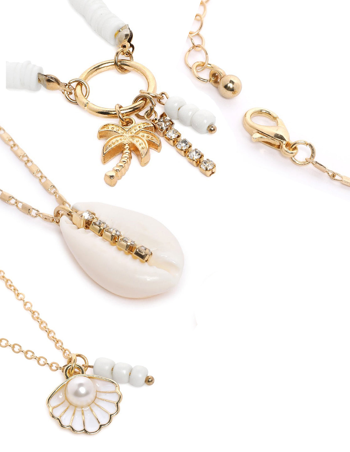 Set of 3 Rose Gold Plated Puka Shell Palm Tree Multi Pack Necklace