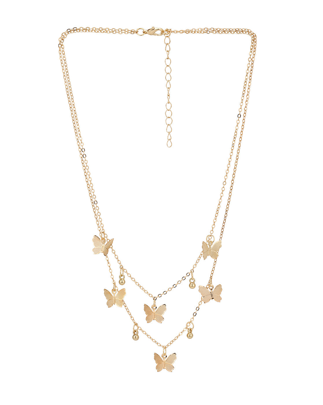 Rose Gold Plated Multiple Butterfly Double Chain Necklace