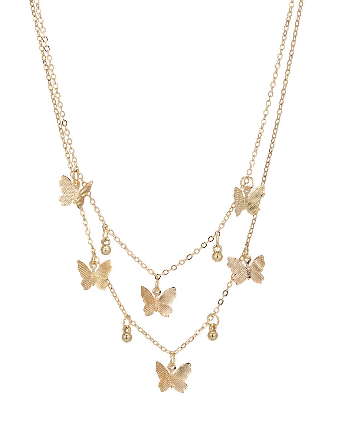Rose Gold Plated Multiple Butterfly Double Chain Necklace