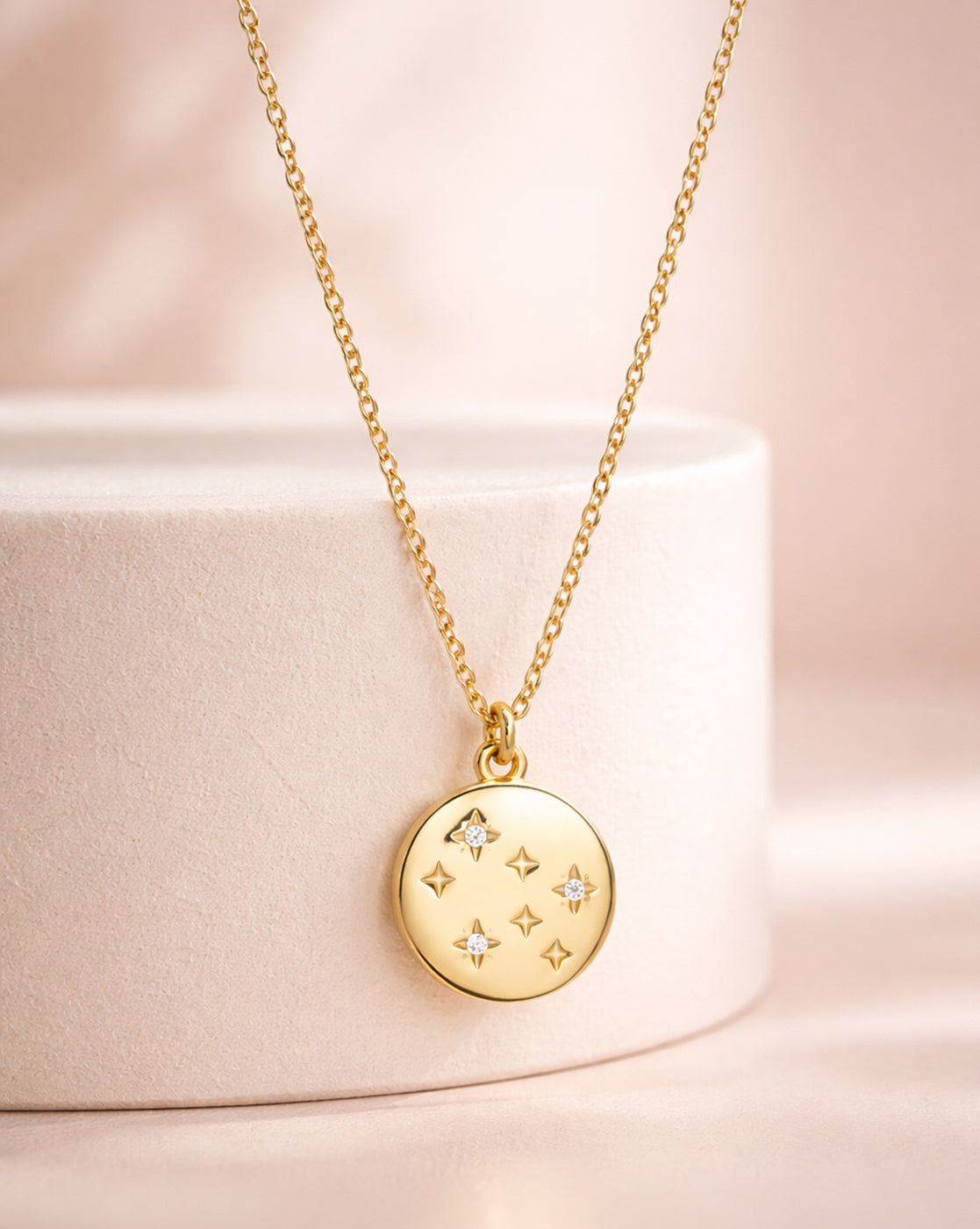 18kt Gold Plated CZ Circular Pendant and Chain Necklace
