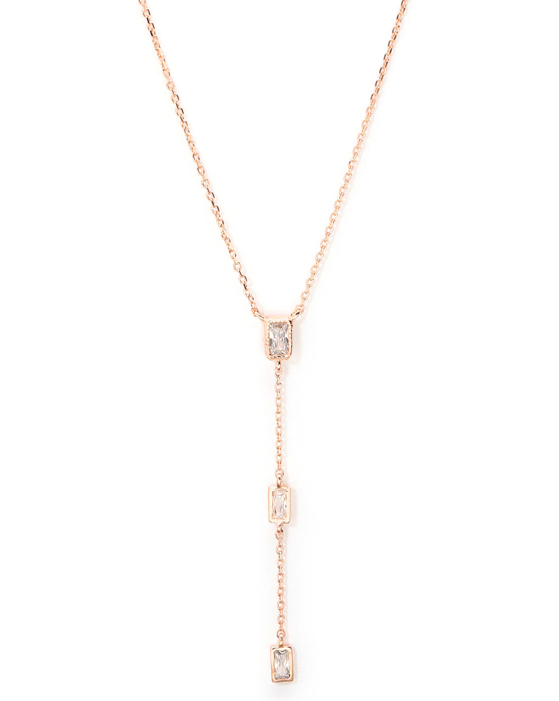 18kt Rose Gold Plated CZ Lariat Necklace