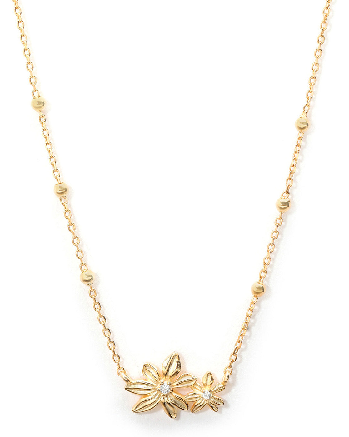 18kt Gold Plated CZ Double Floral Necklace