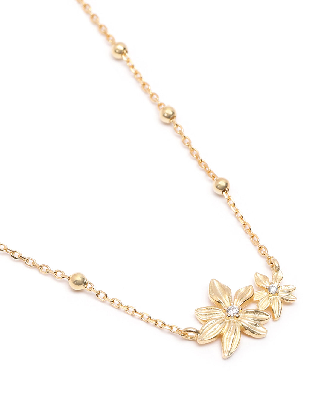 18kt Gold Plated CZ Double Floral Necklace