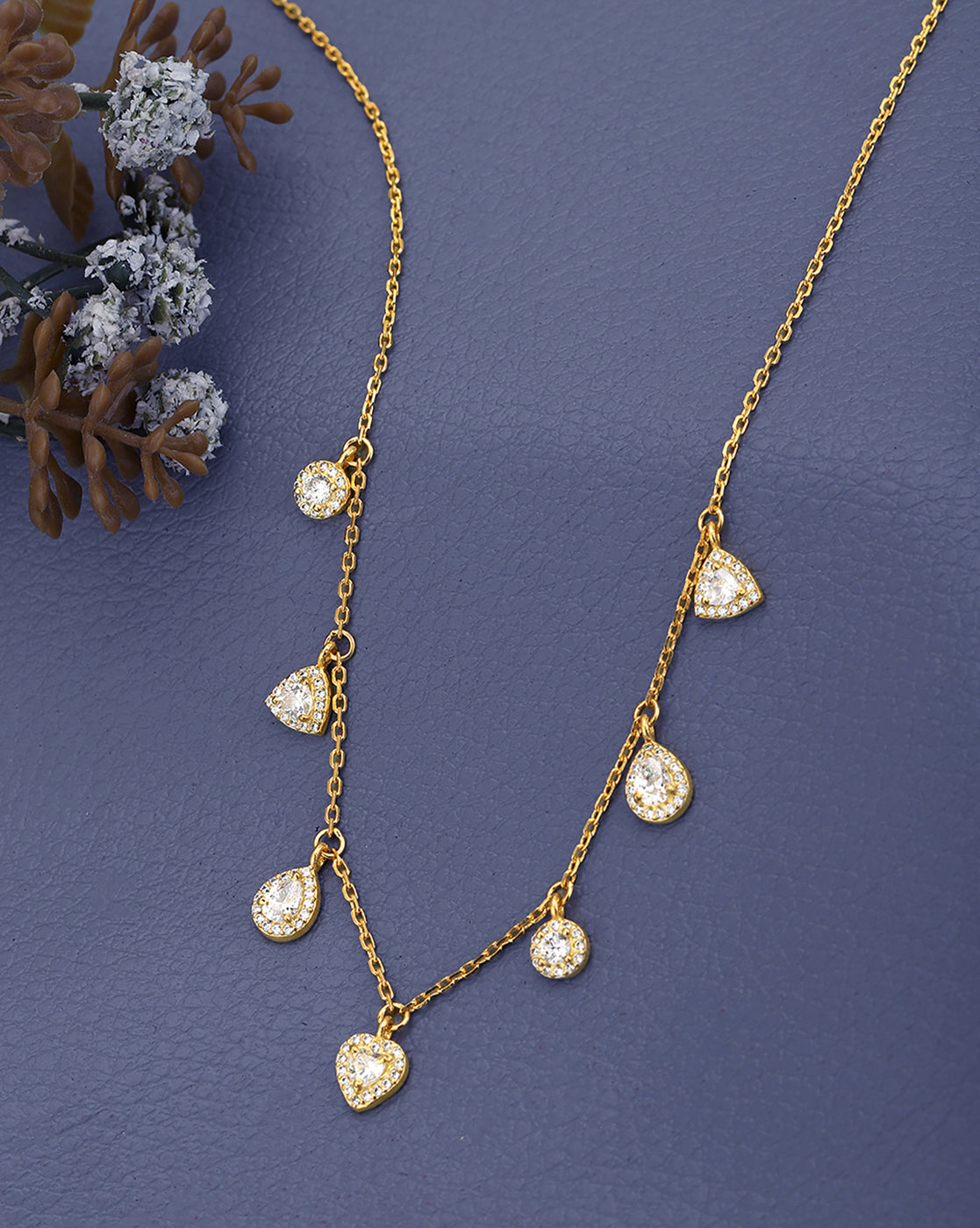 18kt Gold Plated CZ Multi Shape Charm Necklace