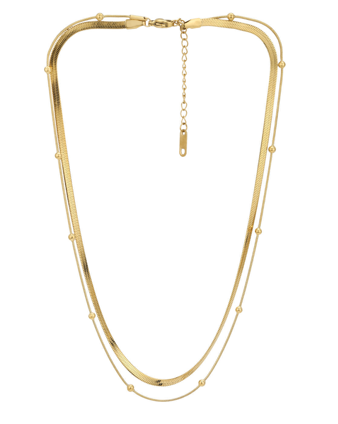 Gold Plated Snake & Delicate Sphere Layered Necklace