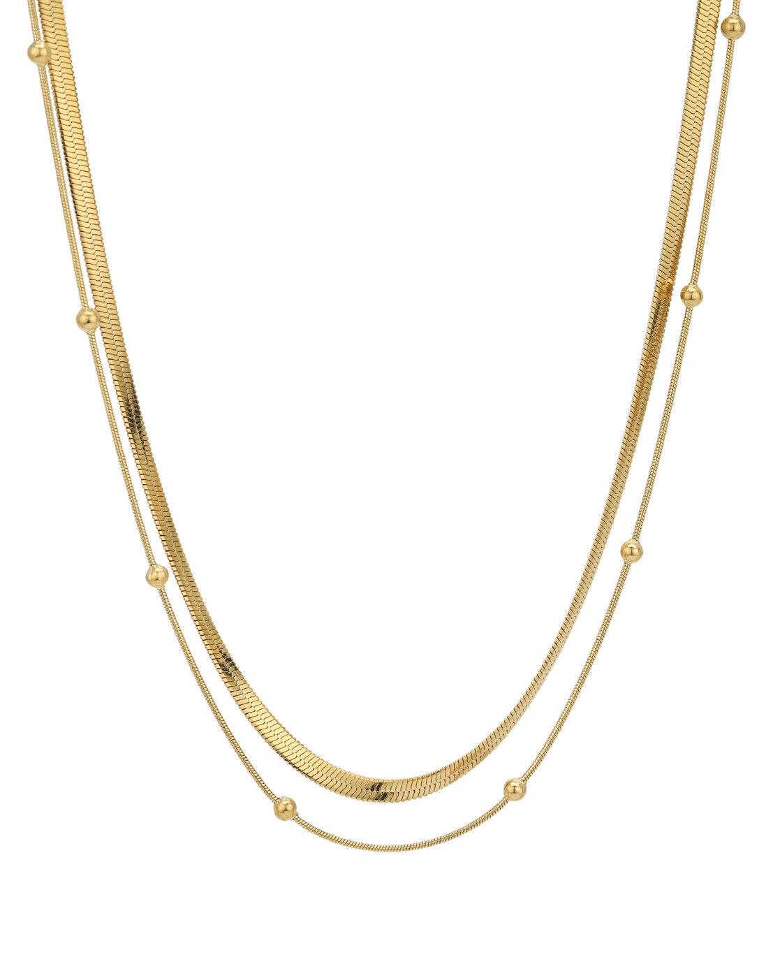 Gold Plated Snake & Delicate Sphere Layered Necklace
