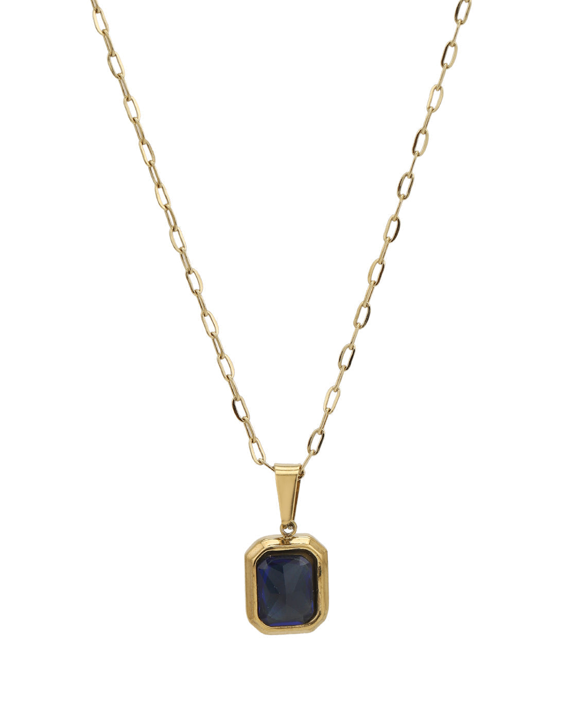 Gold Plated Everyday Blue Crystal Square Pendant and Chain