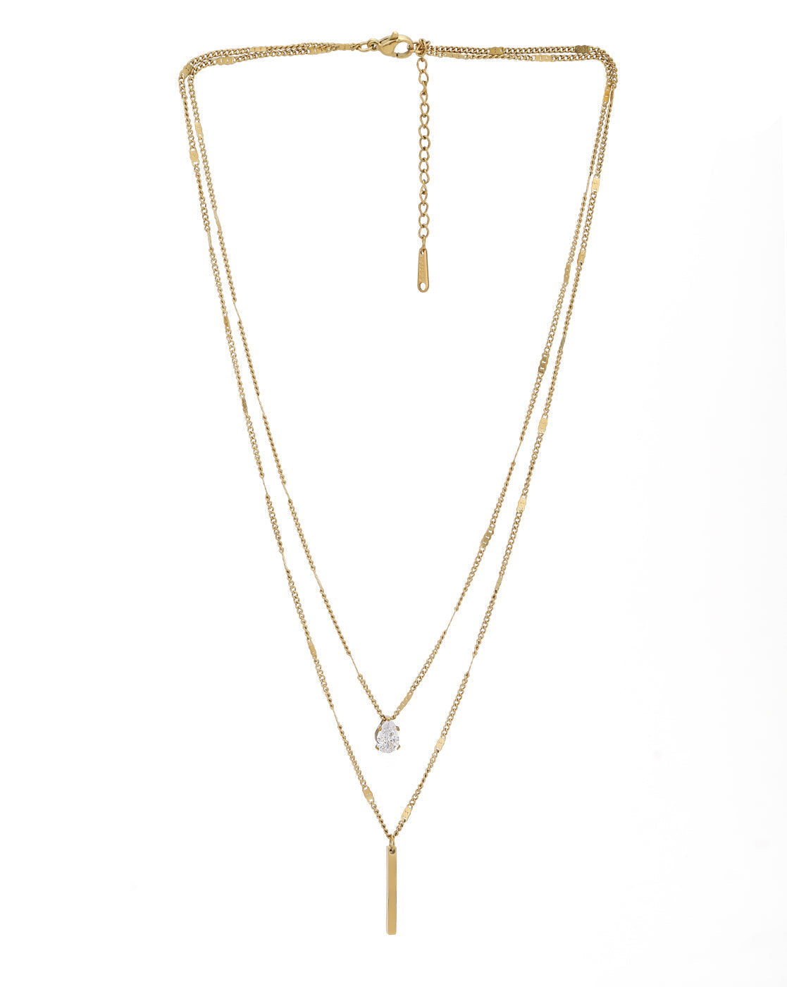 Gold Plated CZ and Bar Layered Necklace