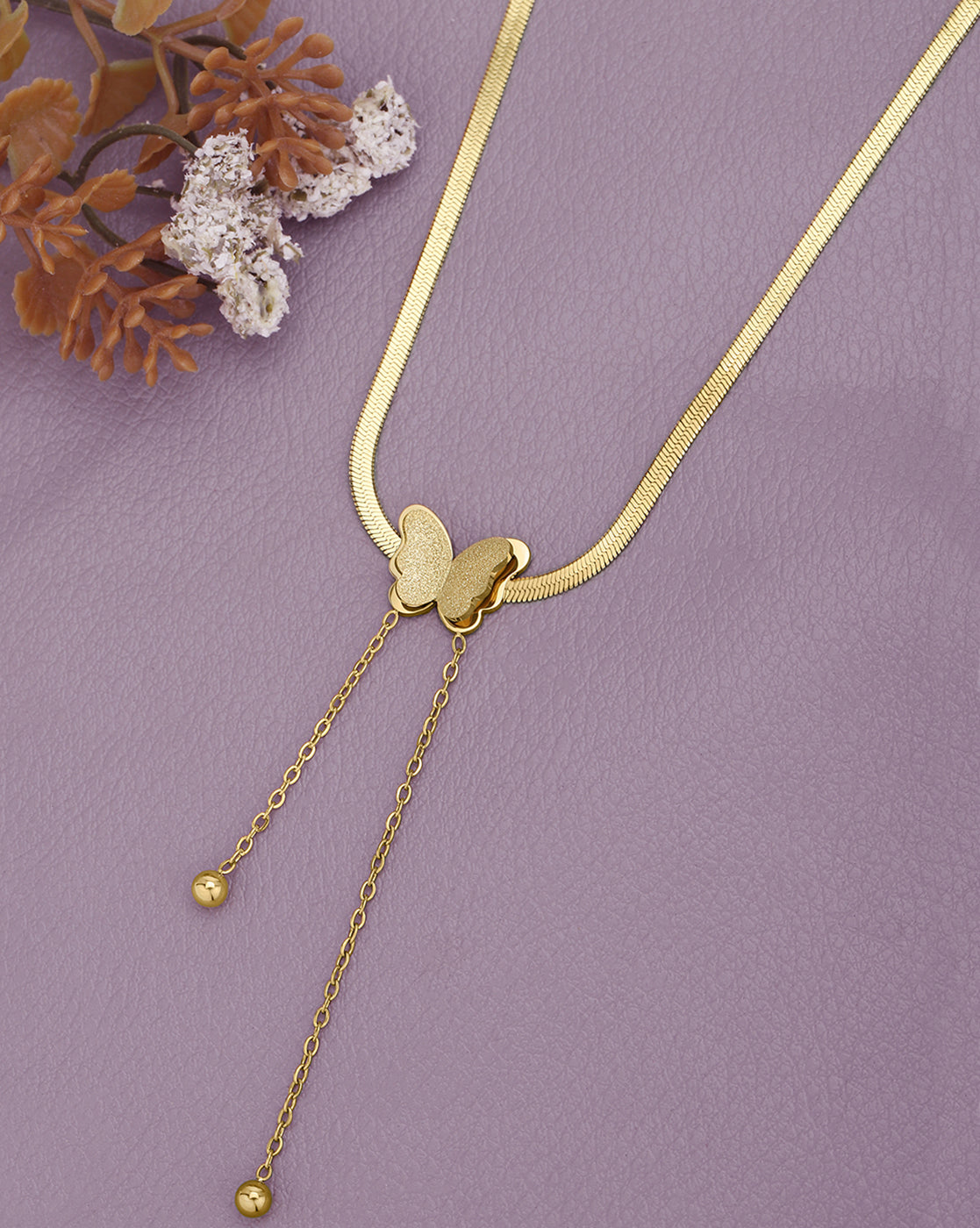 18kt Gold Plated Snake Chain Butterfly Lariat Necklace