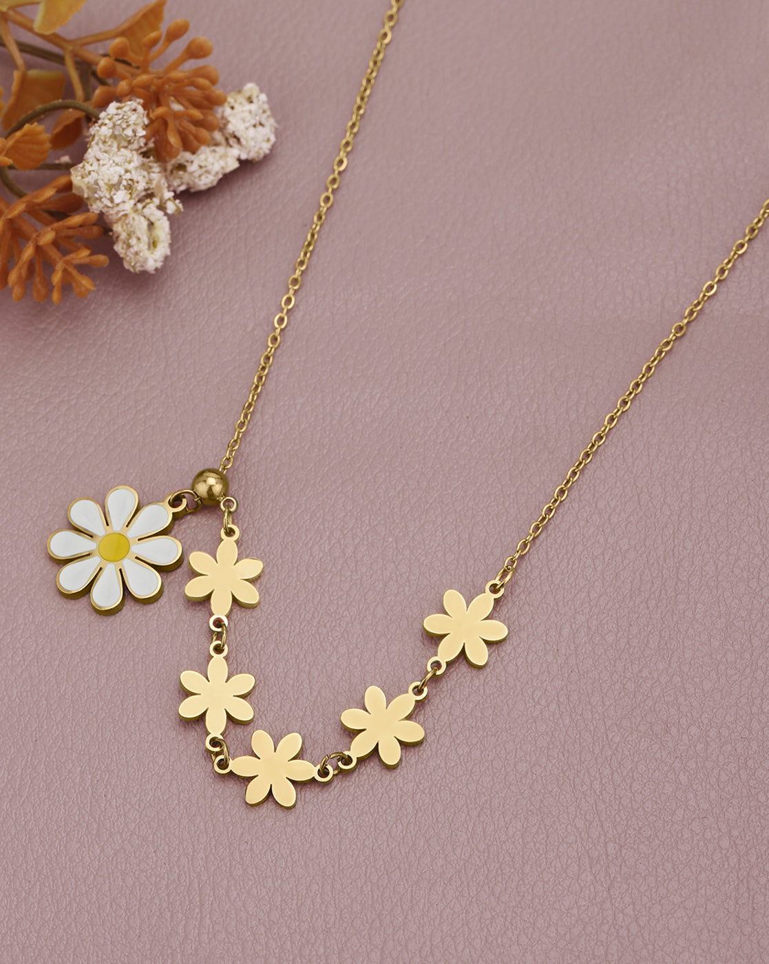 18kt Gold Plated Multiple Floral Enamel Necklace