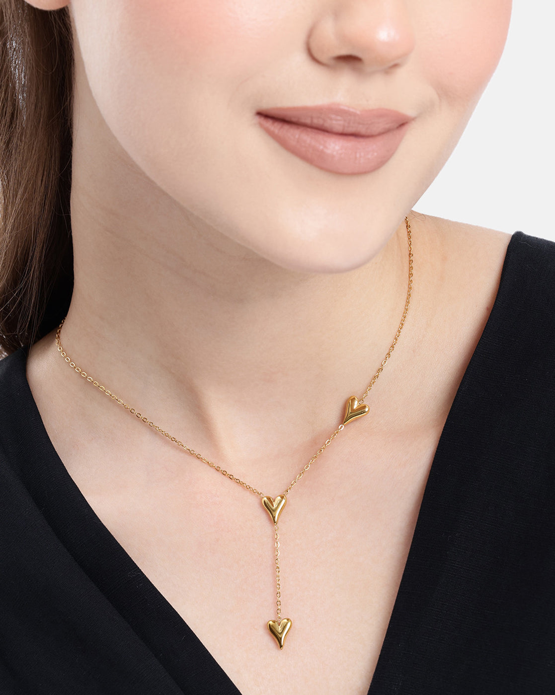 18kt Gold Plated Dangling Heart Lariat Necklace
