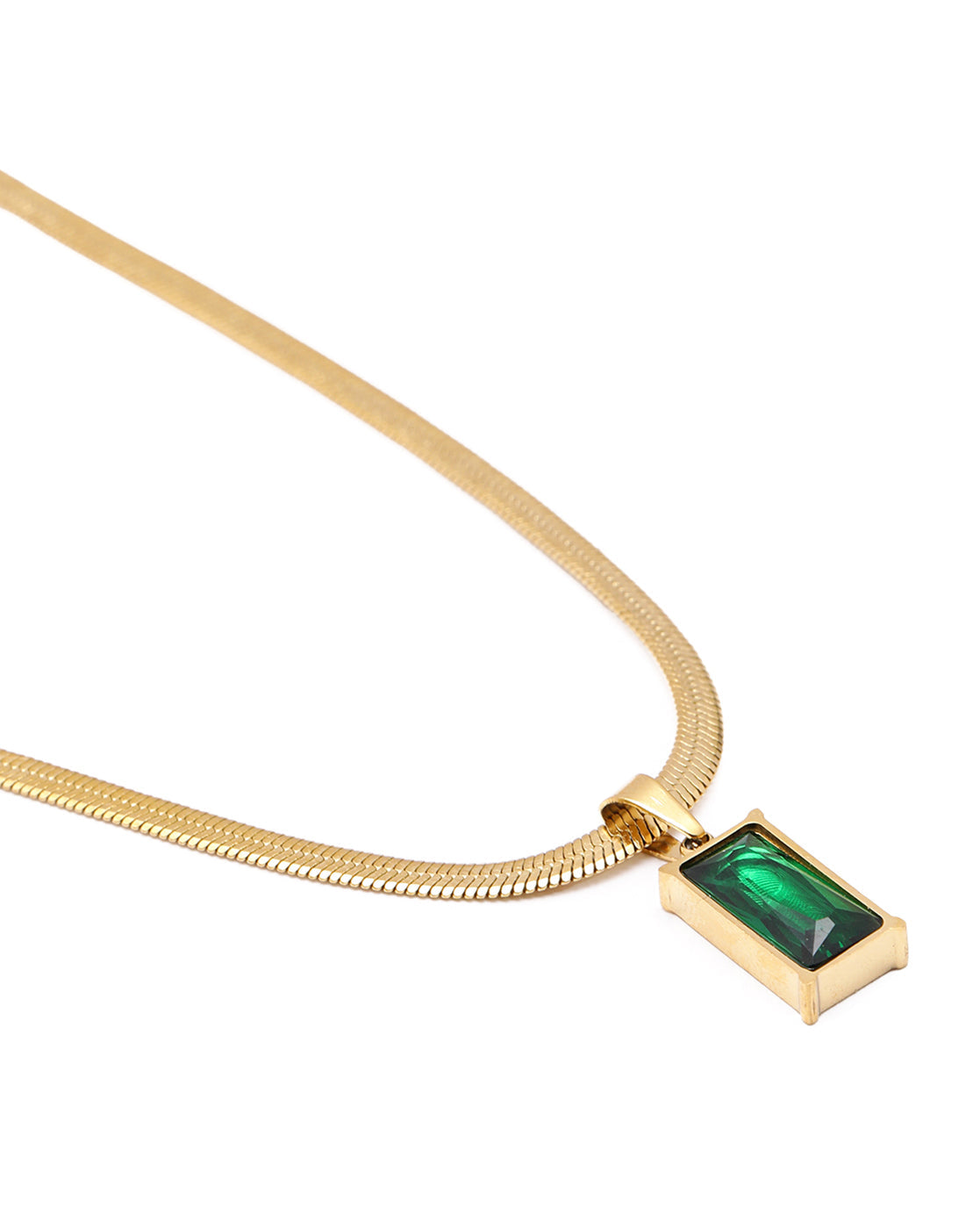 Gold Plated CZ Green Square Pendant and Snake Chain