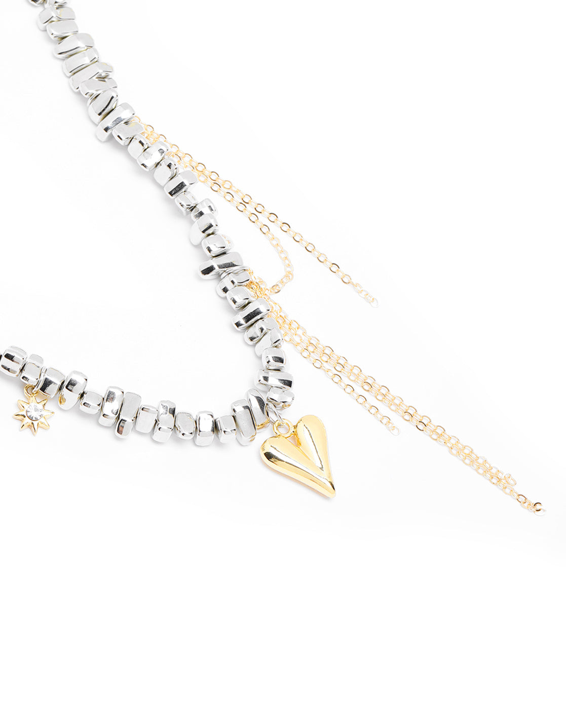 Silver-Plated Heart Charm Statement Choker Necklace