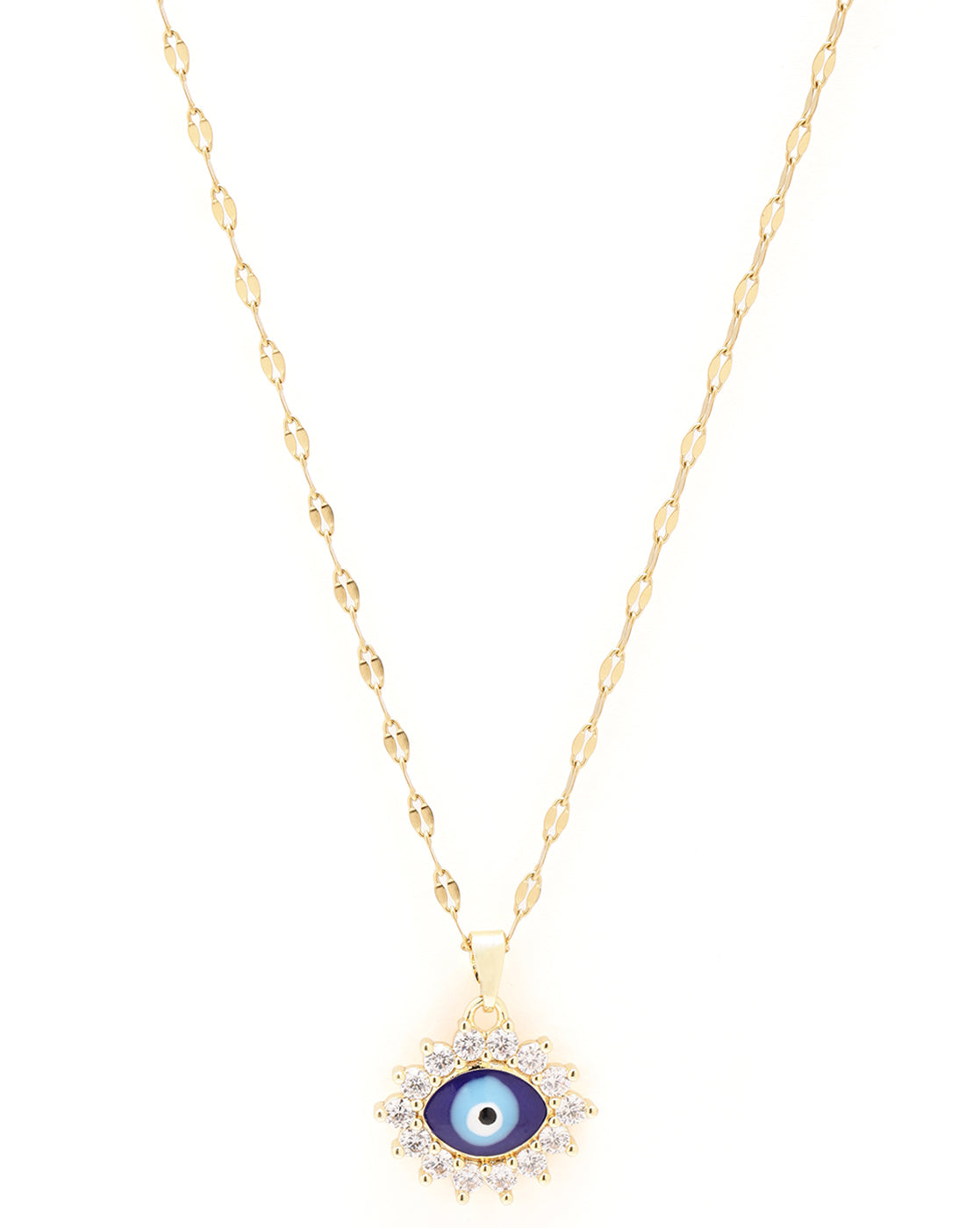 Gold Plated CZ Evil Eye Pendant and Chain