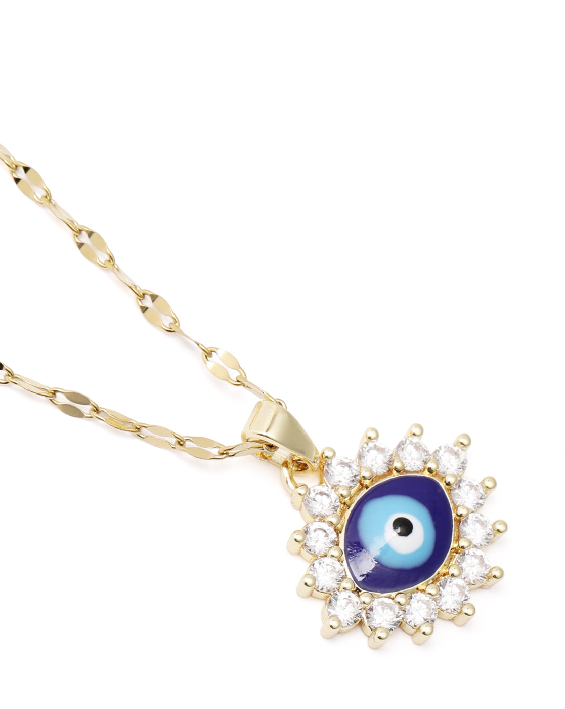 Gold Plated CZ Evil Eye Pendant and Chain