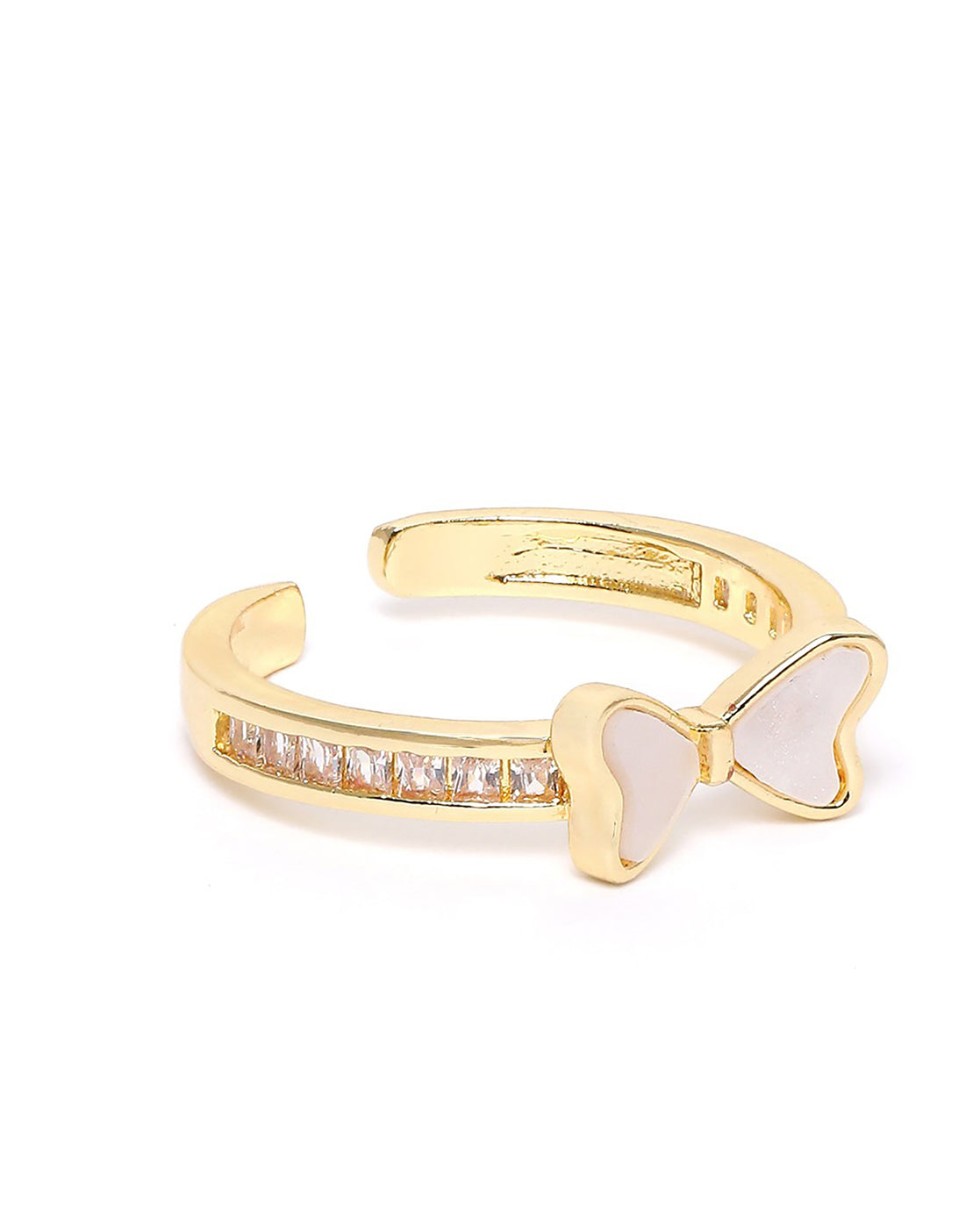 GenZ Gold Plated White Shell Twin Heart Adjustable Ring
