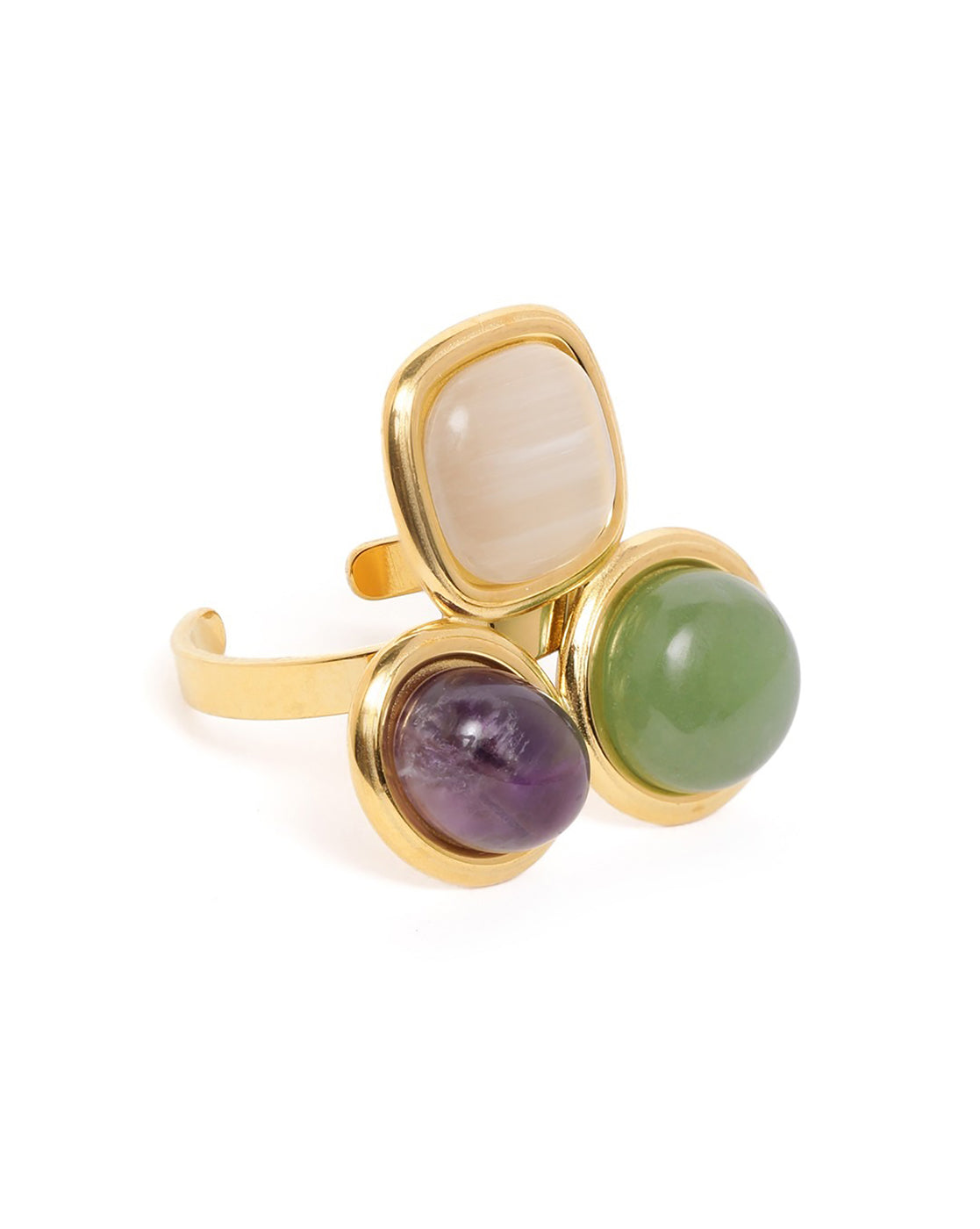 Gold Plated Colourful Stone Fancy Adjustable Ring