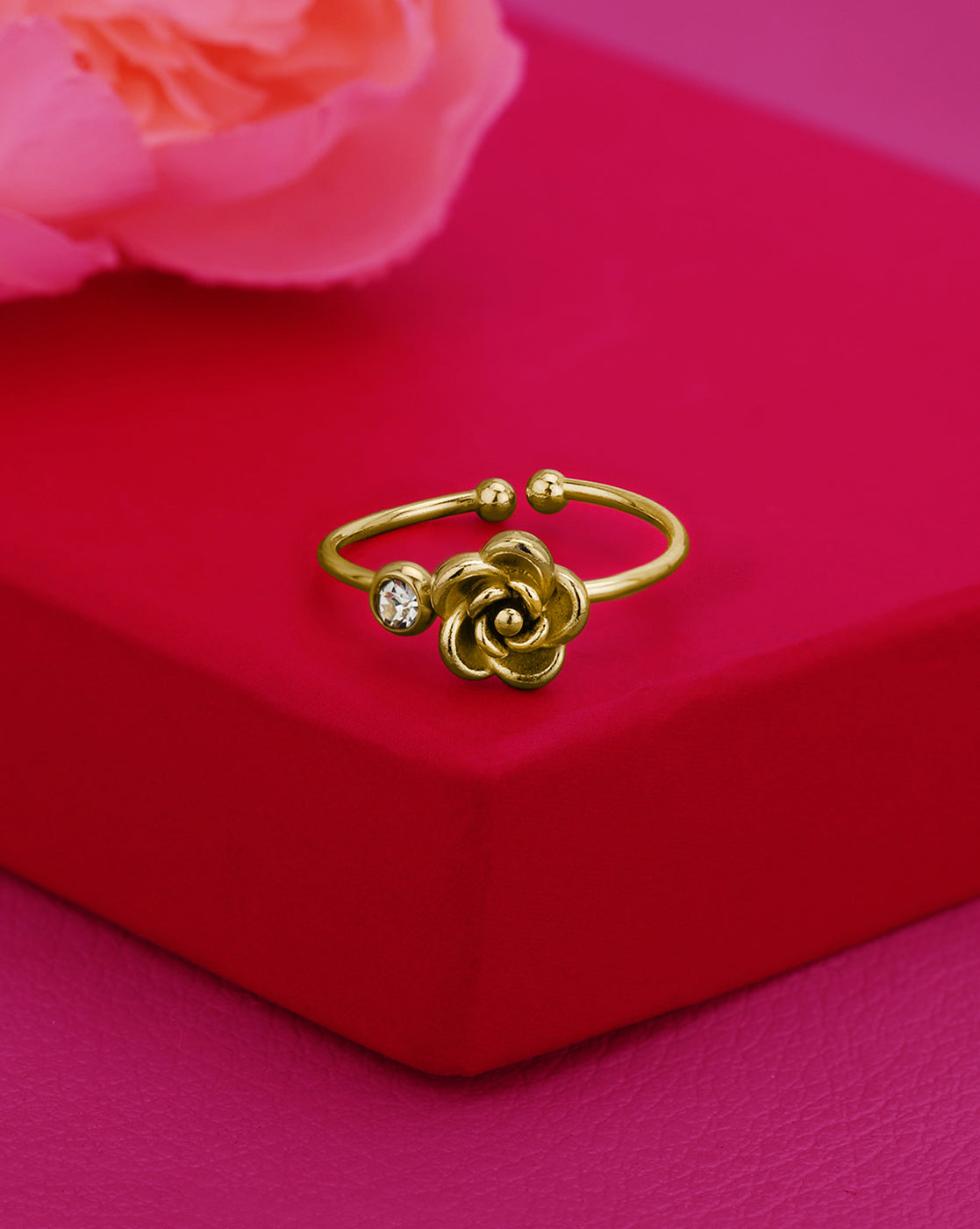 Gold Plated CZ Floral Adustable Ring