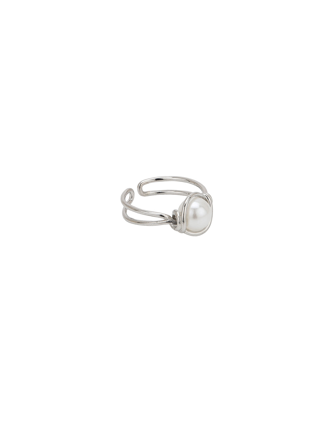 Silver Plated White Pearl Adjustable Ring