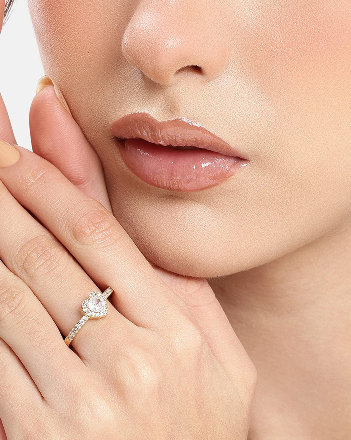 Gold Plated CZ Heart Solitaire Adjustable Ring