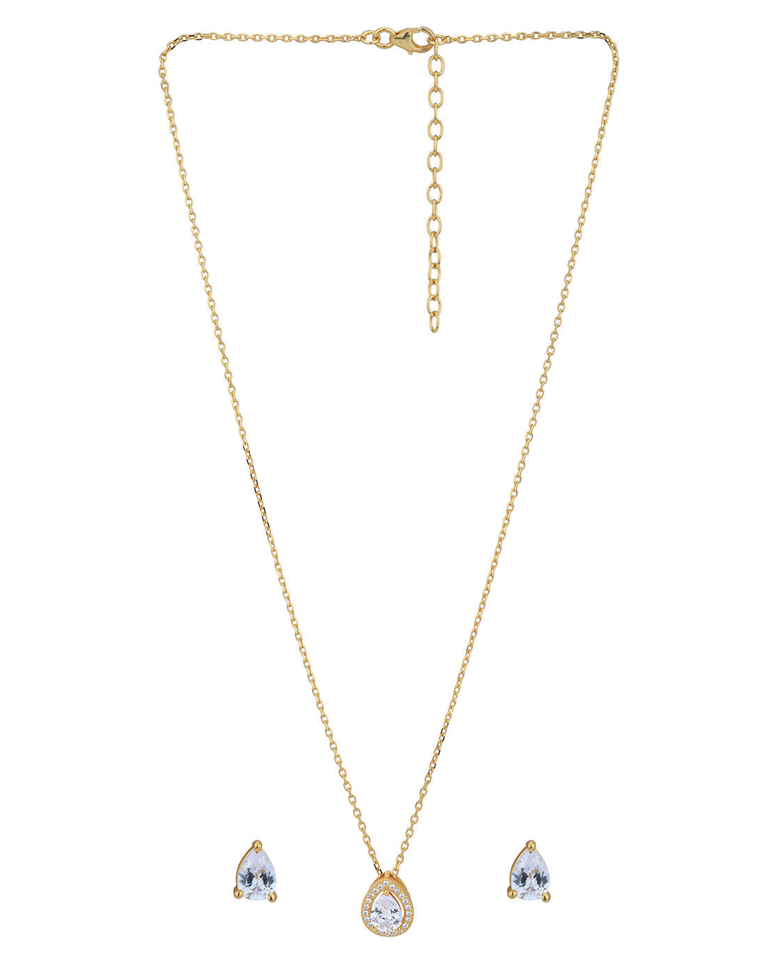 18kt Gold Plated CZ Tear Drop Shape Necklace with Earring Set for women