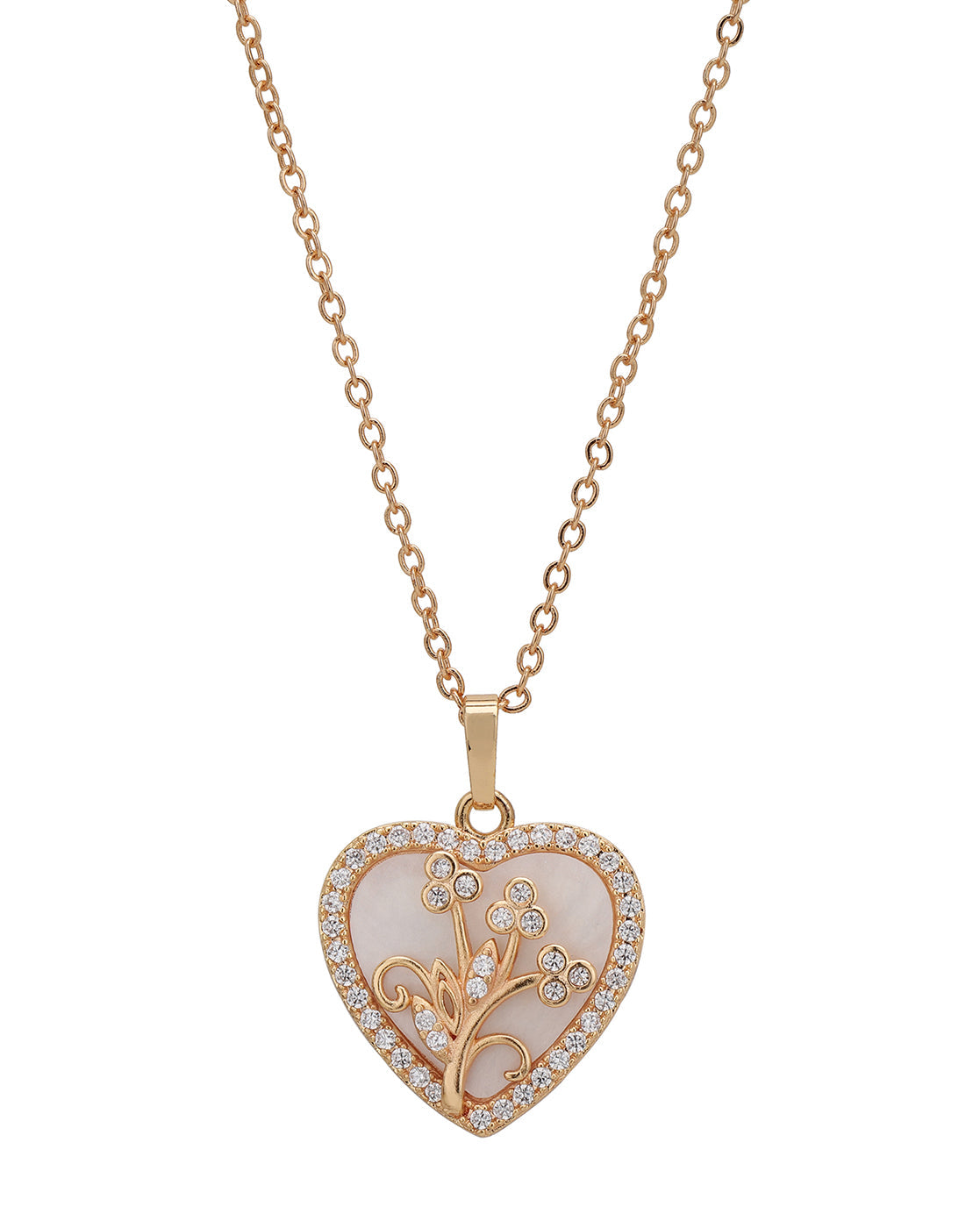 2 Toned Plated with CZ Heart Floral Pendant and Earring Set
