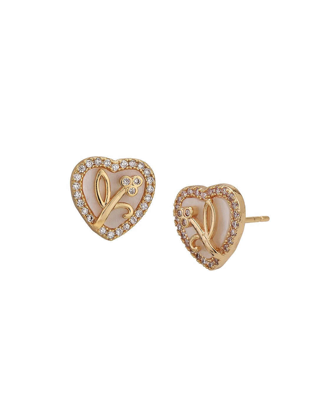 2 Toned Plated with CZ Heart Floral Pendant and Earring Set