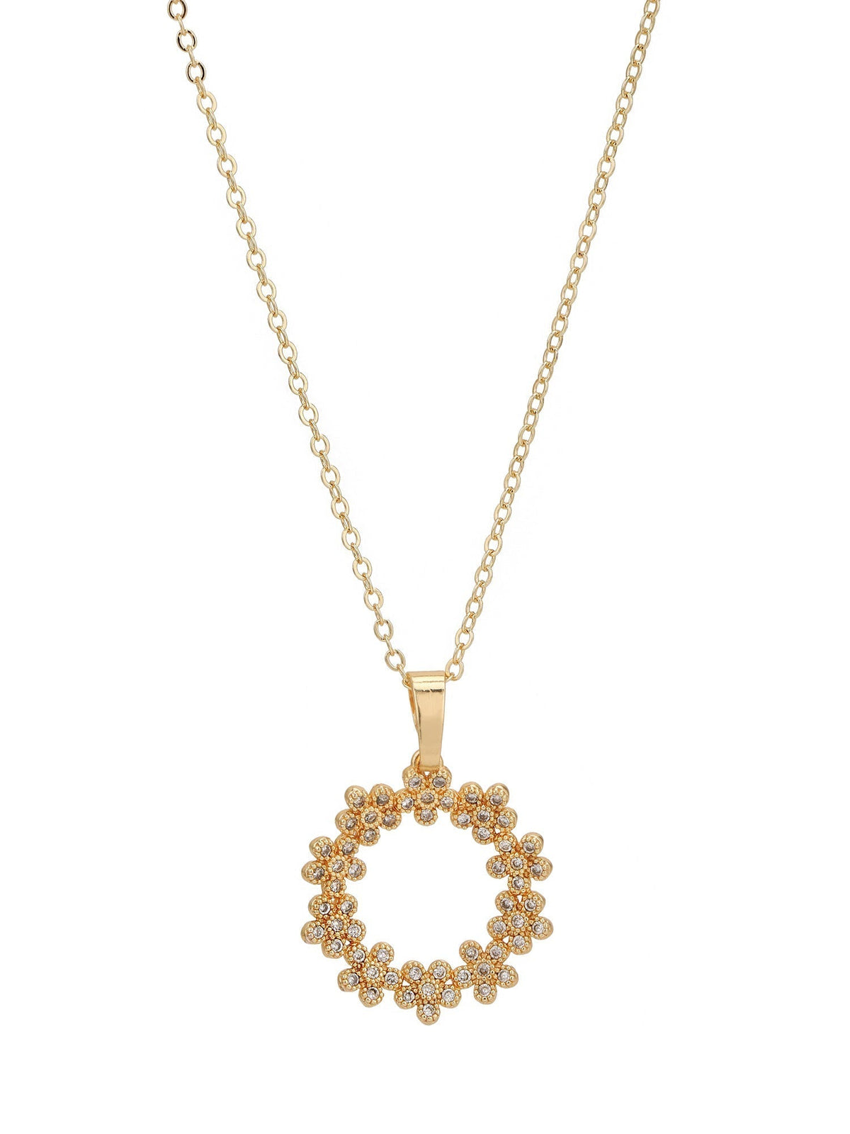 Gold Plated with CZ Floral Pendant and Earring Set