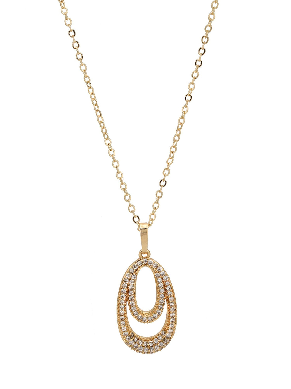 Gold Plated with CZ Oval Pendant and Earring Set