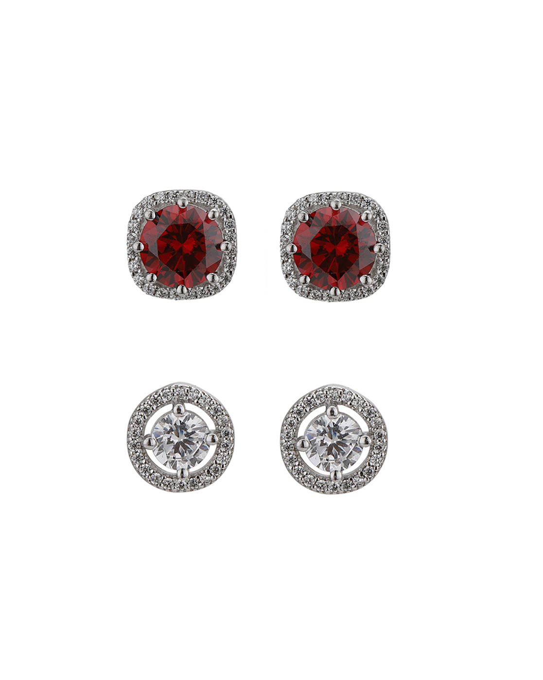 Rhodium Plated CZ and Pearl Stud Earring Gift Set Pack of 2