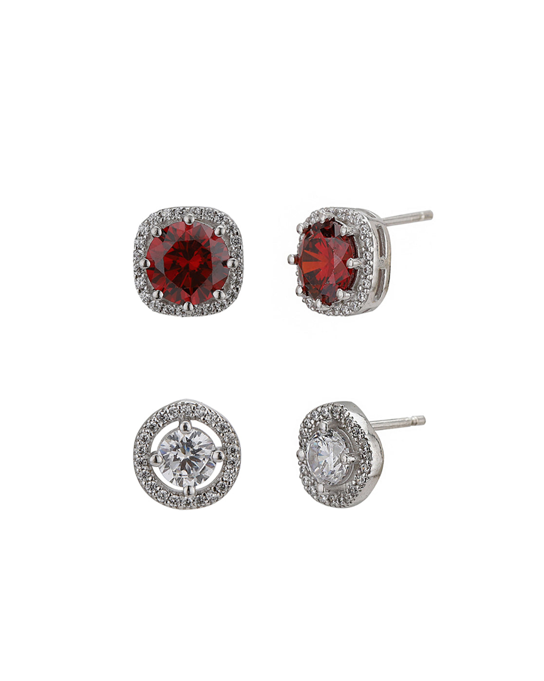 Rhodium Plated CZ and Pearl Stud Earring Gift Set Pack of 2